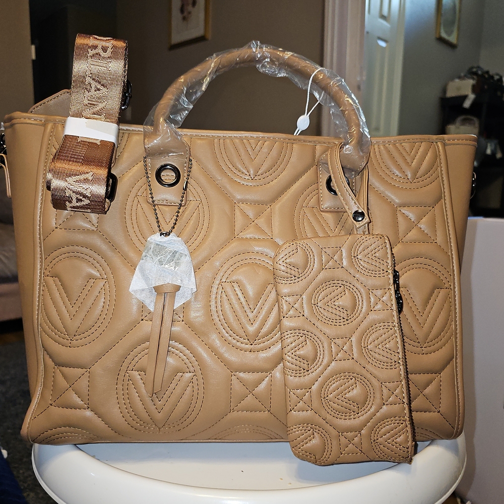Valentino Orlandi Tan Quilted Women's Bag Set